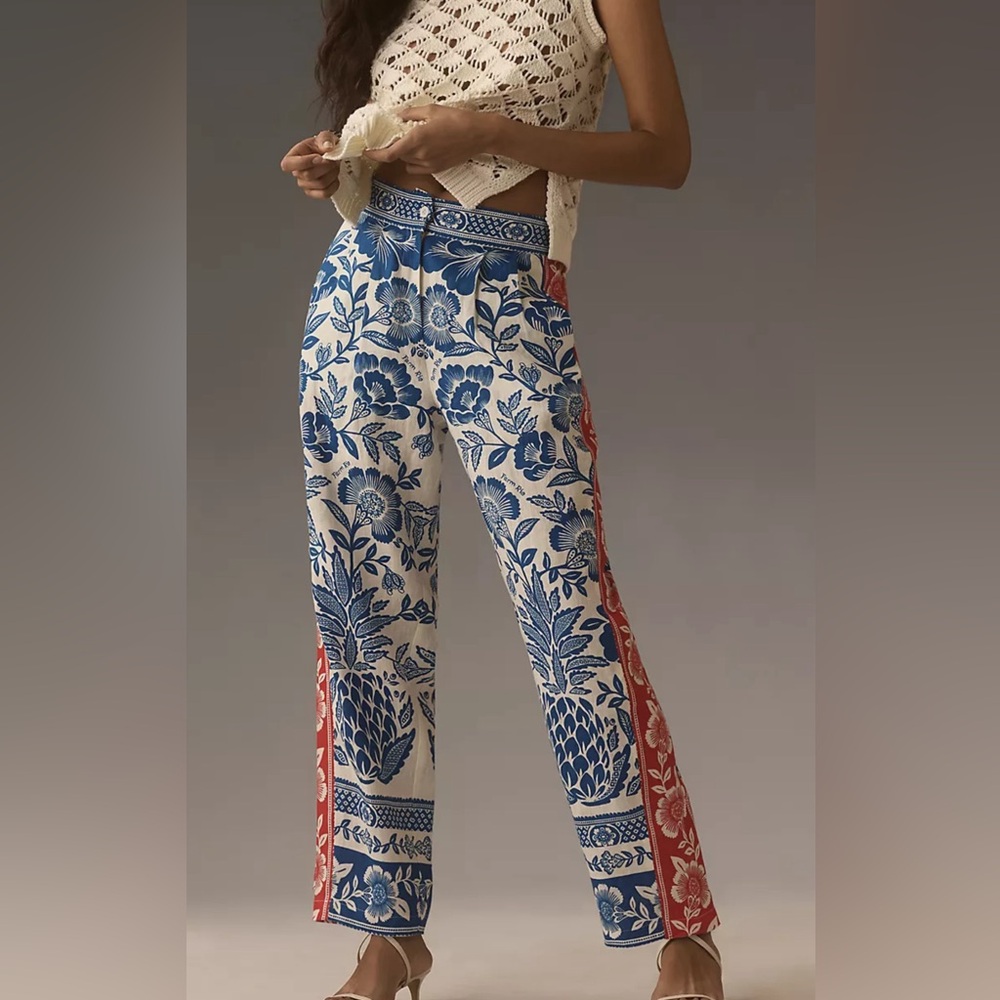 Farm Rio x Anthropologie Floral Linen Trousers